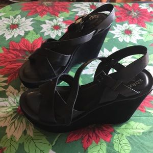 Kork-Ease Leather and suede platform wedge sandal 6.5